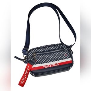 Nautica Crossbody Shoulder Bag w Belt Loops Navy Red Zipper Strap New